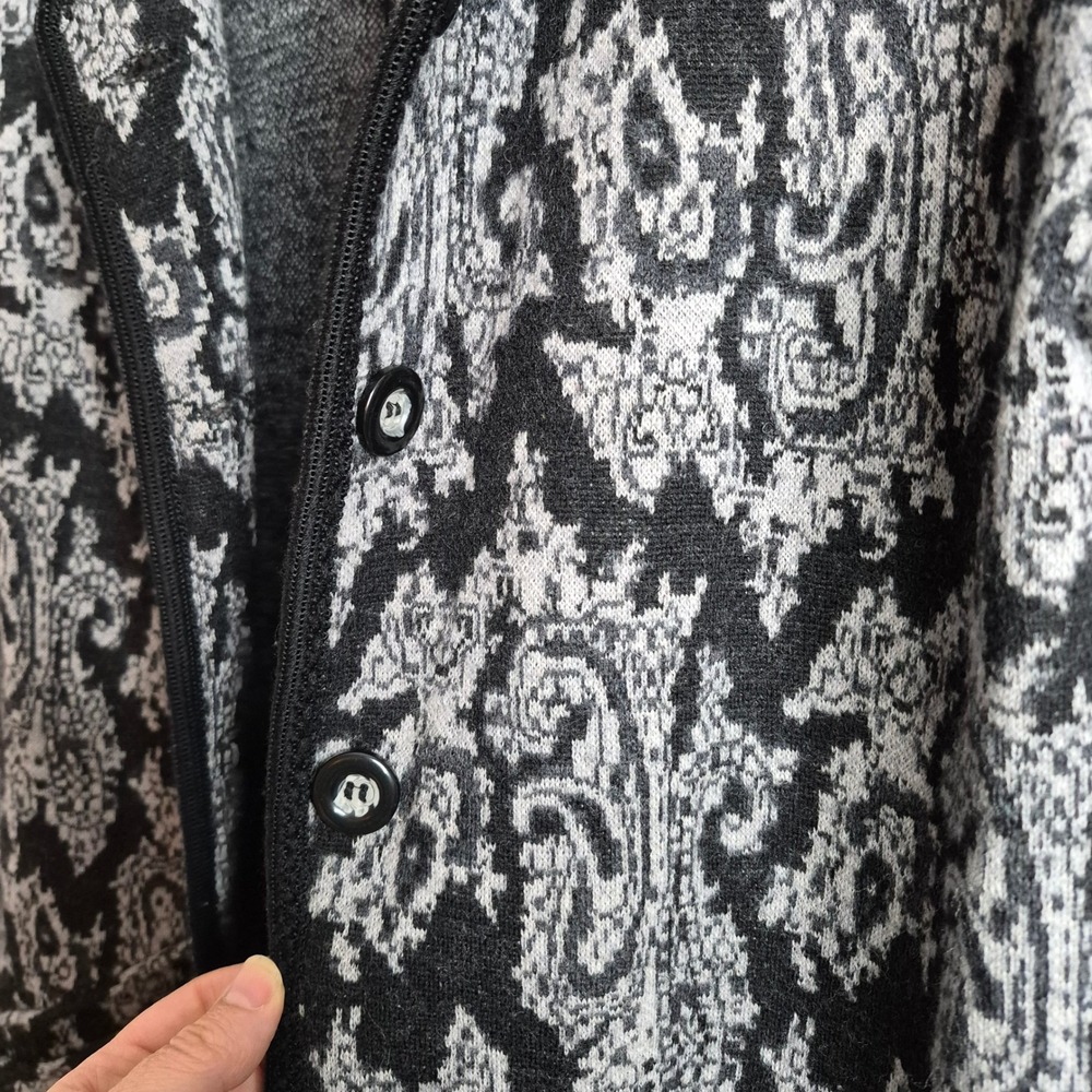 Cambridge Dry Goods 100% Wool Paisley Floral Long Cardigan Sweater Duster M Cozy - Picture 2 of 10